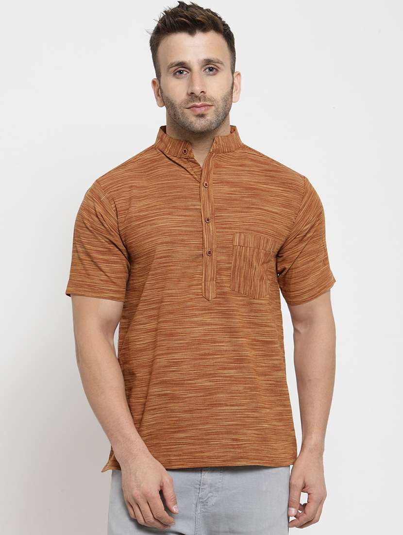 brown cotton short kurta - 15785171 -  Zoom Image - 0