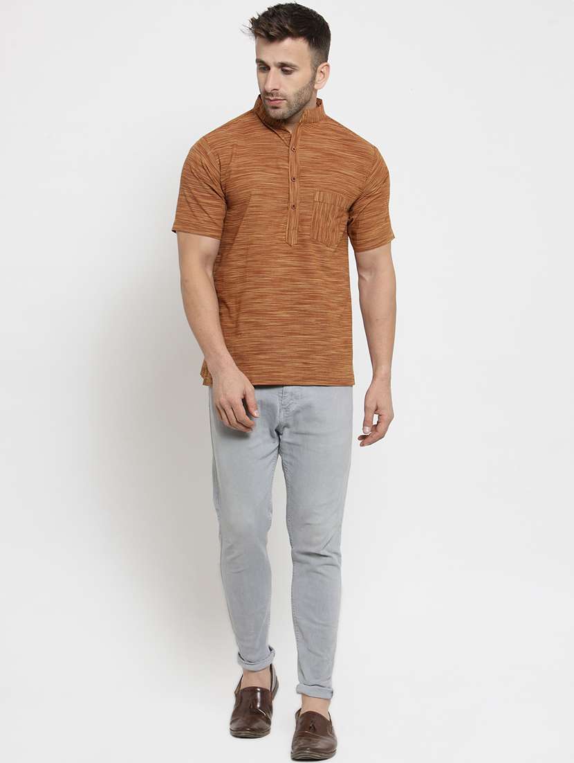 brown cotton short kurta - 15785171 - Standard Image - 3