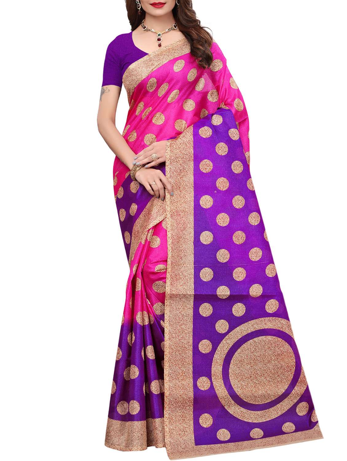 polka dot printed saree with blouse