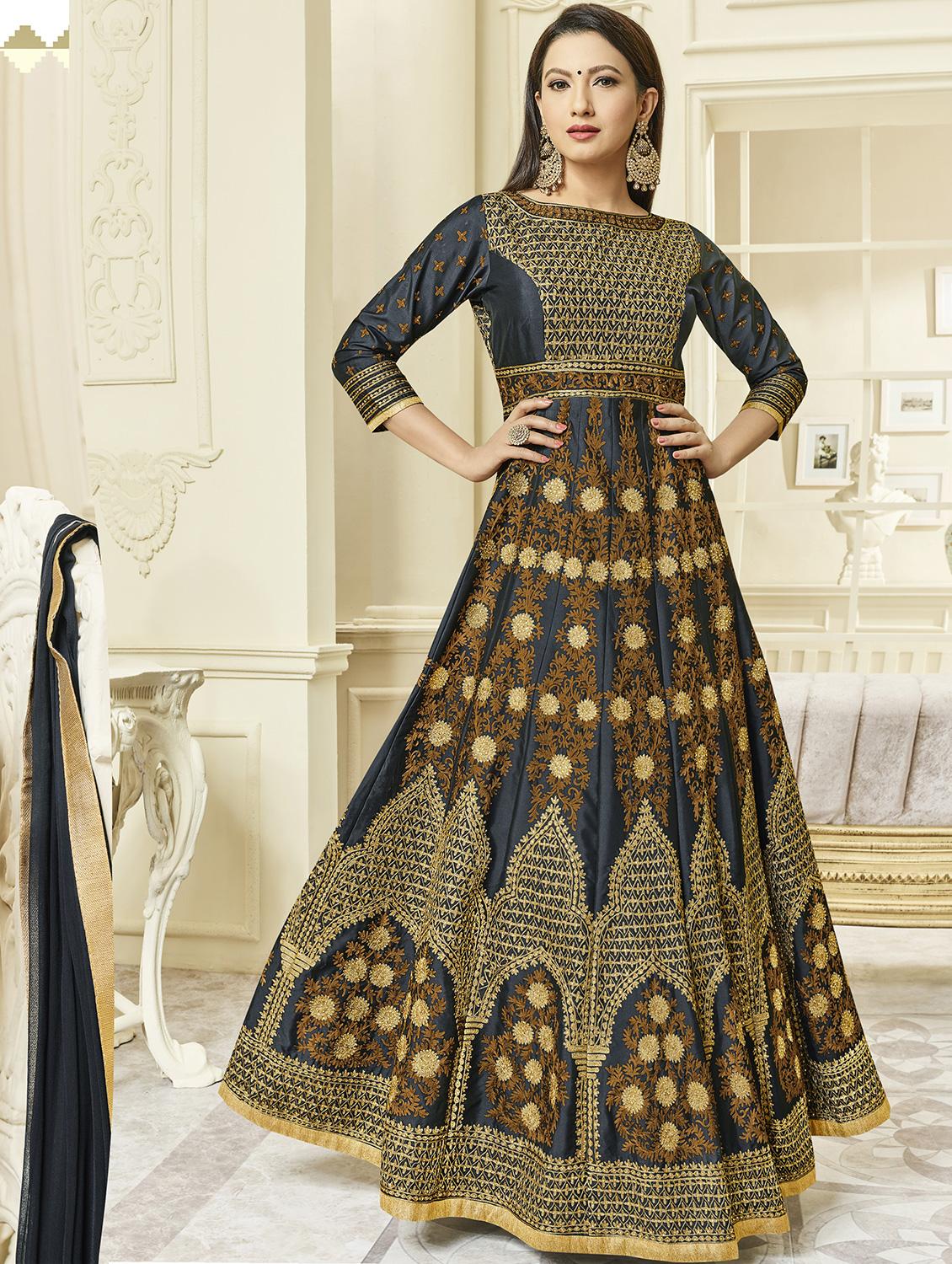embroidered semi-stitched anarkali suit - 15791902 -  Zoom Image - 0