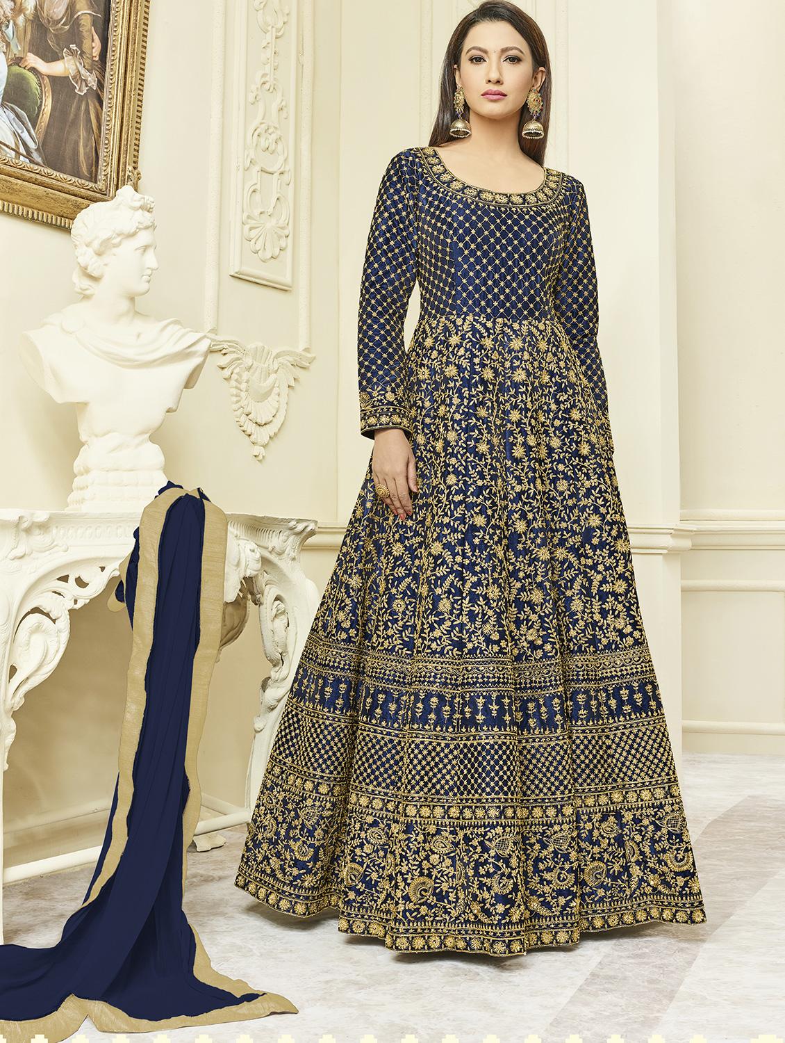 embroidered semi-stitched anarkali suit - 15791903 -  Zoom Image - 0