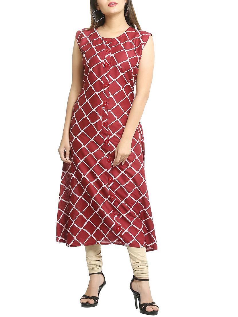 checkered a-line kurta - 15791949 - Zoom Image - 0