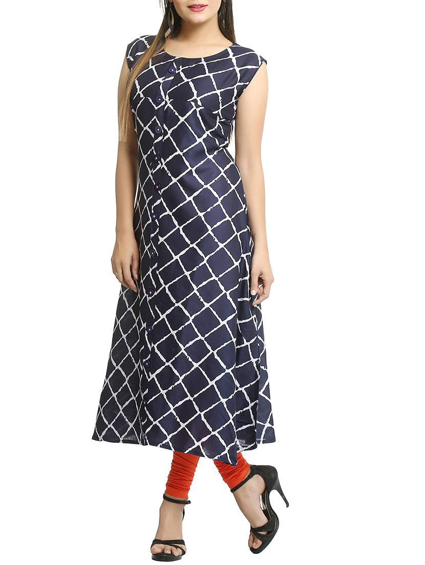 checkered a-line kurta - 15791952 -  Zoom Image - 0