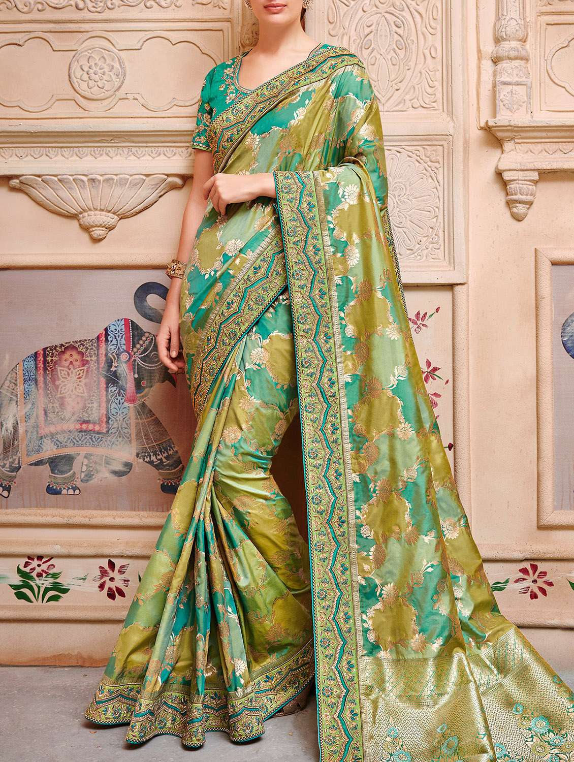 floral foil printed saree with blouse