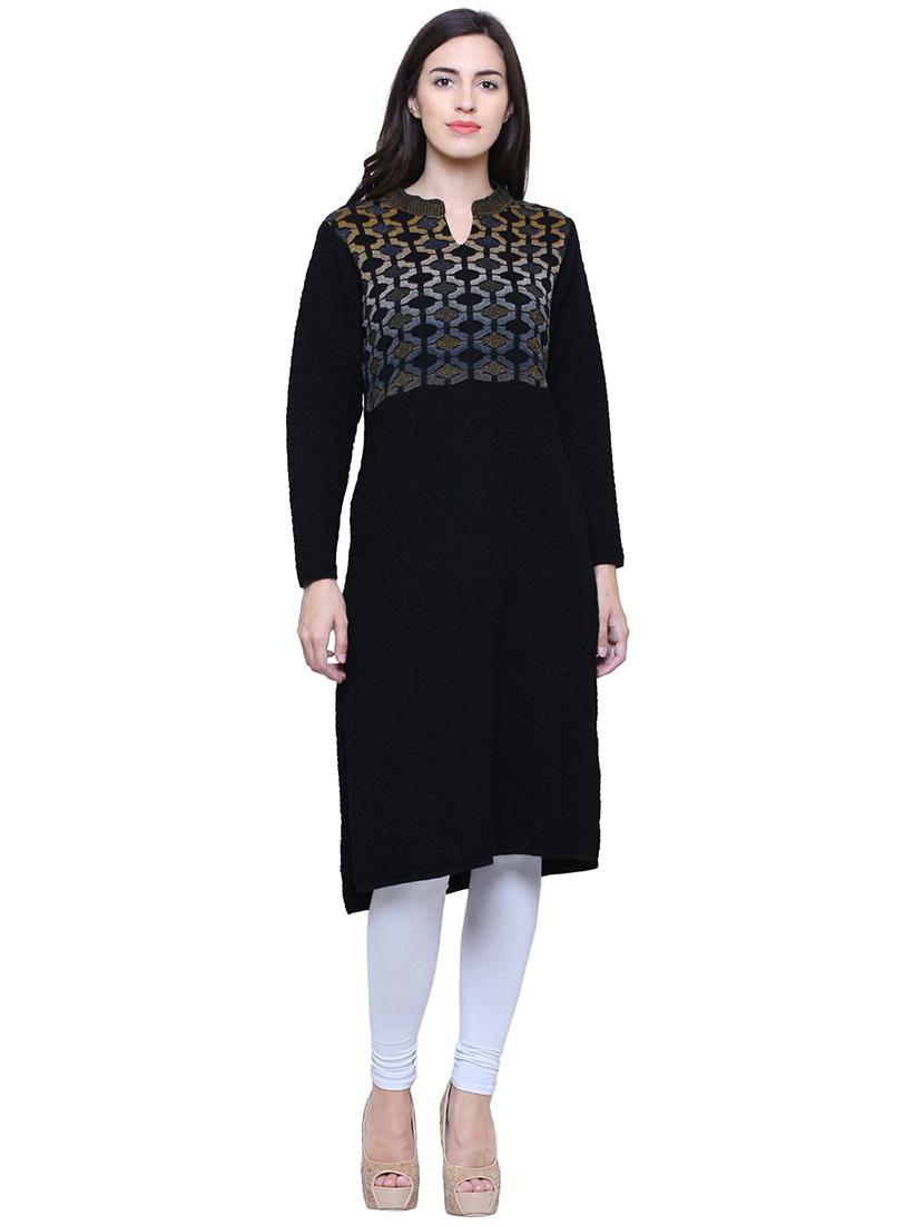 black acrylic woolen kurta - 15795051 -  Zoom Image - 0