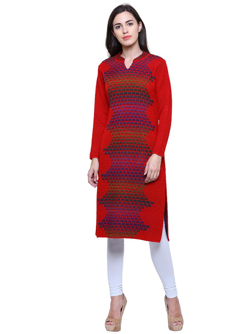 red acrylic woolen kurta - 15795056 - Zoom Image - 0