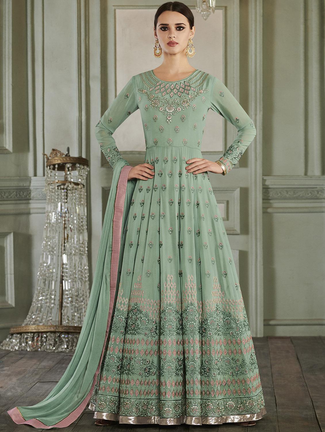 embroidered semi-stitched anarkali suit - 15795087 -  Zoom Image - 0