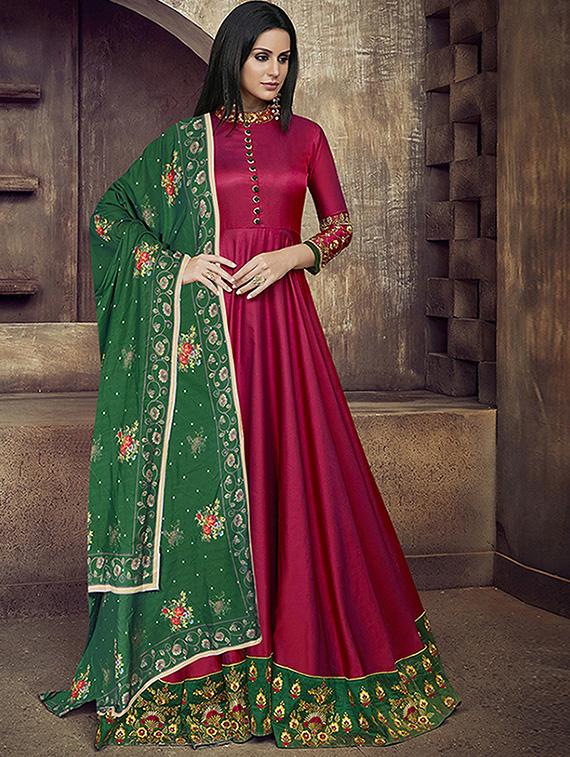 embroidered semi-stitched flared suit - 15795127 -  Zoom Image - 0