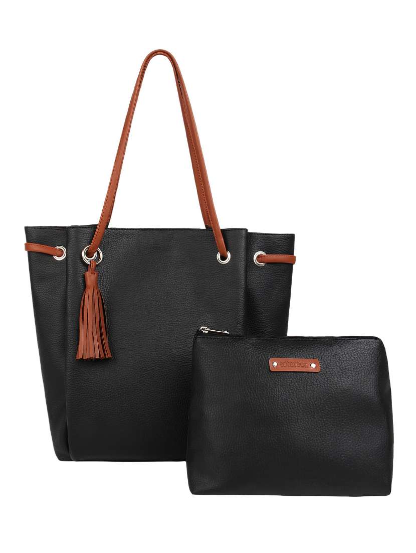 black leatherette (pu) combo tote