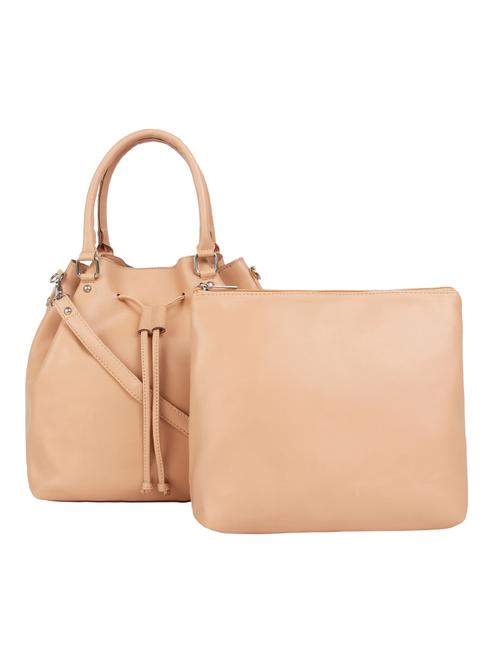 beige leatherette (pu) combo handbag - 15797839 -  Standard Image - 0