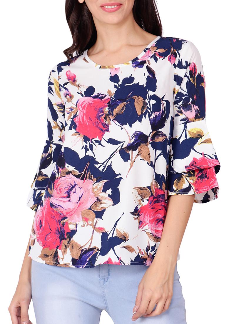 layered bell sleeved floral top - 15797863 - Zoom Image - 0