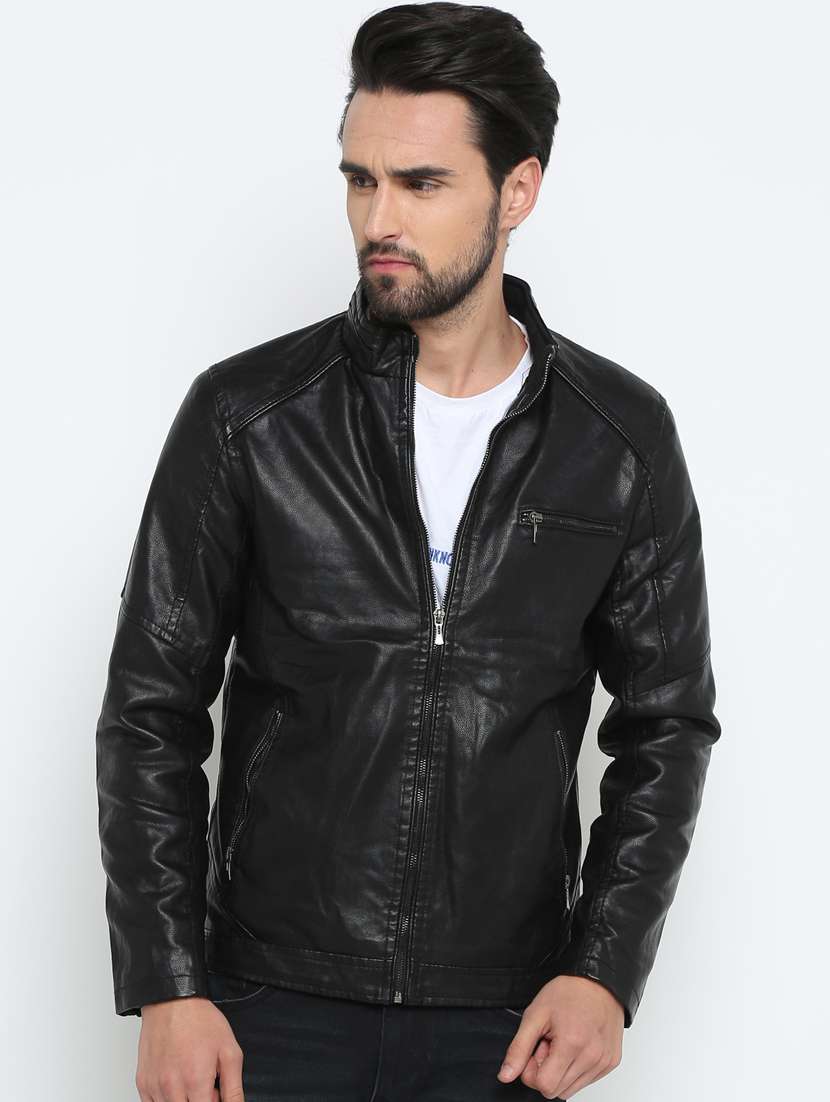 black leather biker jacket