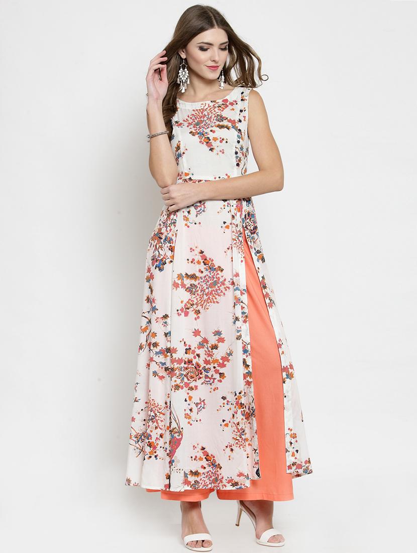 side slit printed kurta with palazzo set - 15799847 - Zoom Image - 0