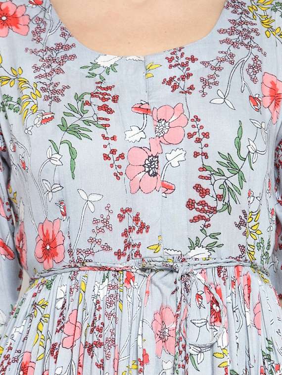 floral front drawstring flared kurta with palazzo set - 15799865 -  Standard Image - 3