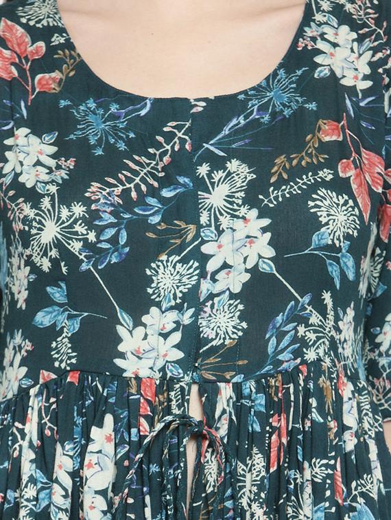 floral front drawstring flared kurta with palazzo set - 15799866 - Standard Image - 3