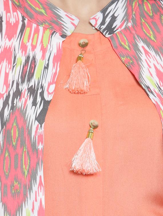 ikat printed layered kurta with palazzo set - 15799870 - Standard Image - 3
