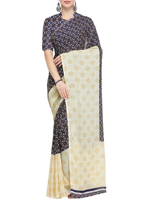 floral motif printed saree with blouse - 15800471 - Standard Image - 0