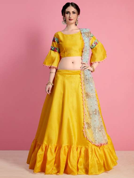 Embroidered solid ruffled lehenga