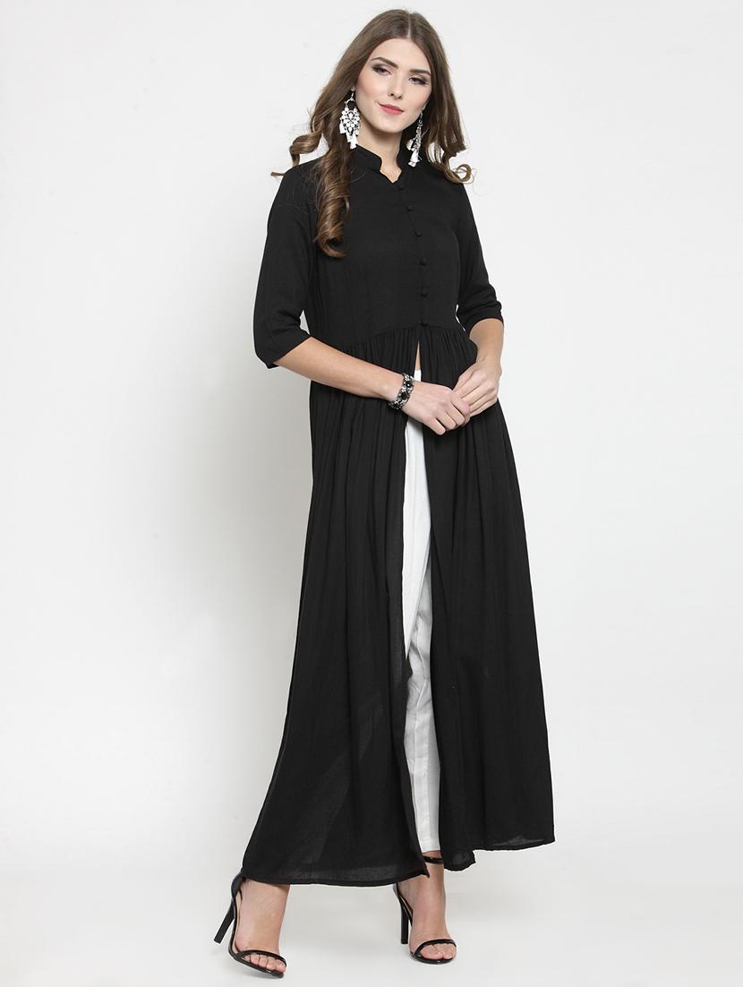 solid front slit kurta with pant set - 15802787 - Zoom Image - 0