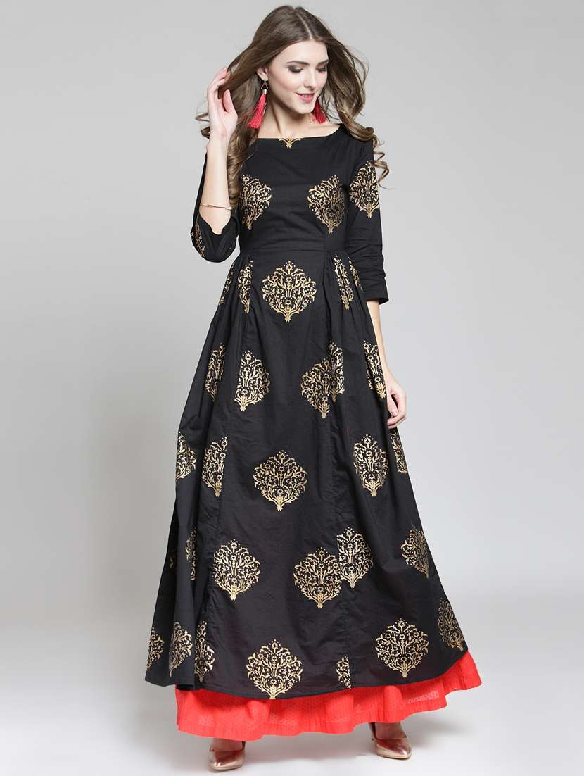 foil printed kurta with skirt set - 15802799 - Zoom Image - 0