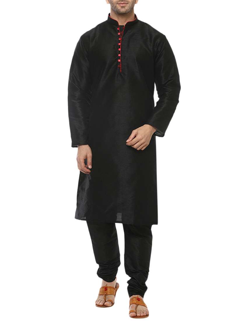 black silk blend kurta pyjama set