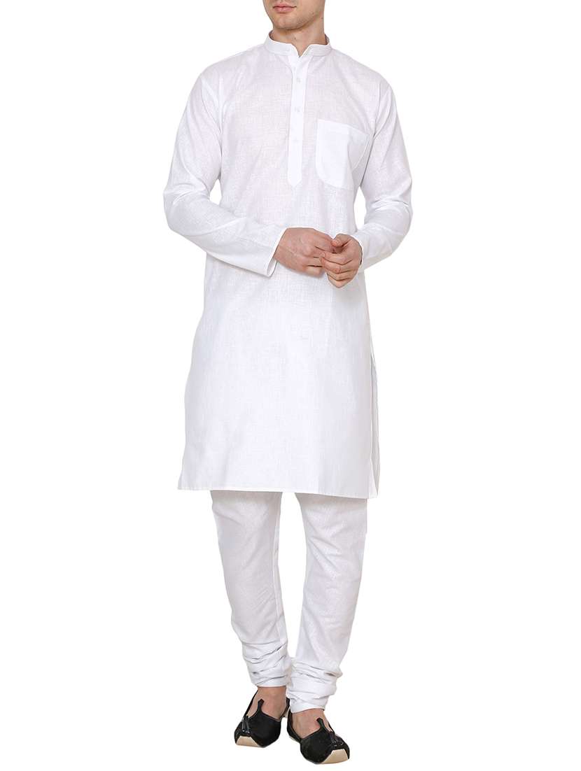 white cotton long kurta - 15803120 - Zoom Image - 0