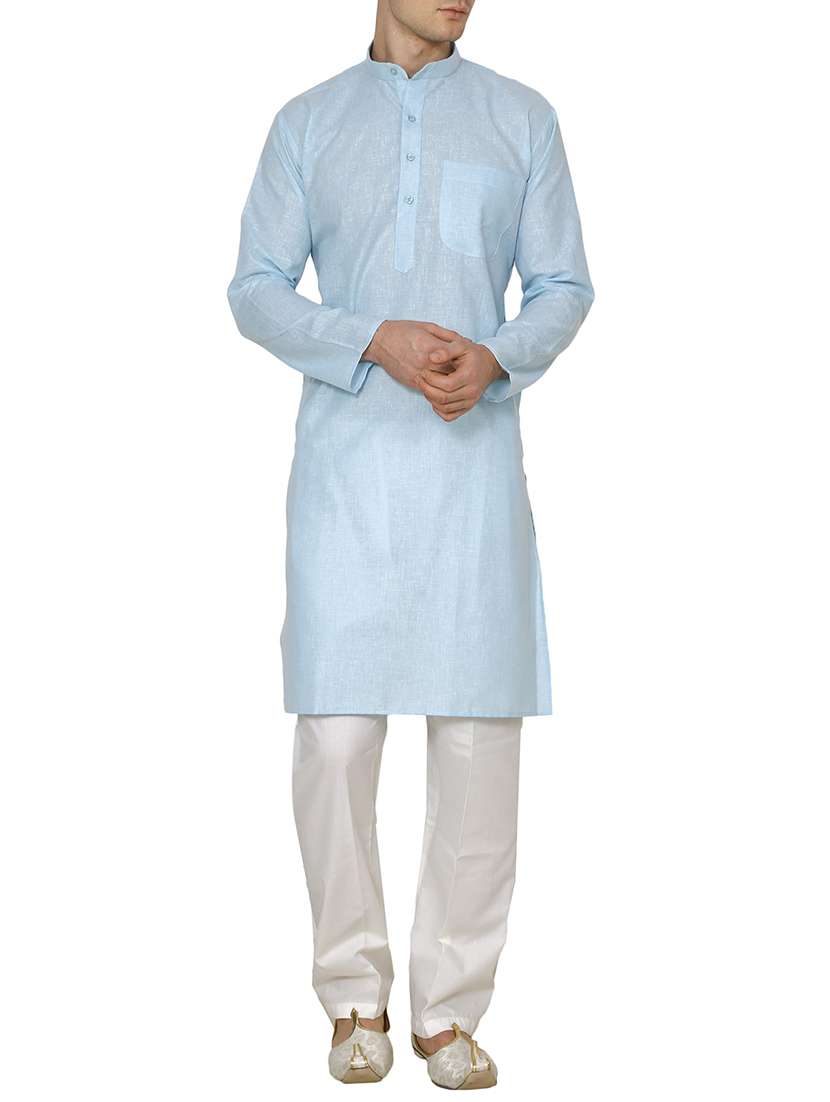 blue cotton long kurta - 15803133 - Zoom Image - 0