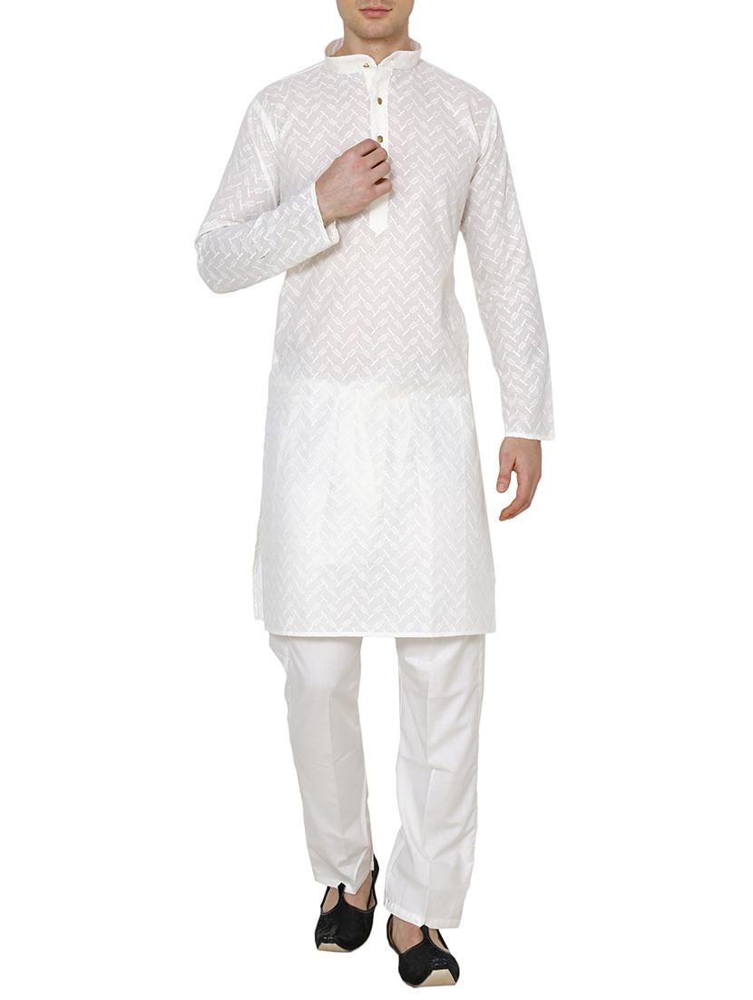 white cotton embroidered long kurta