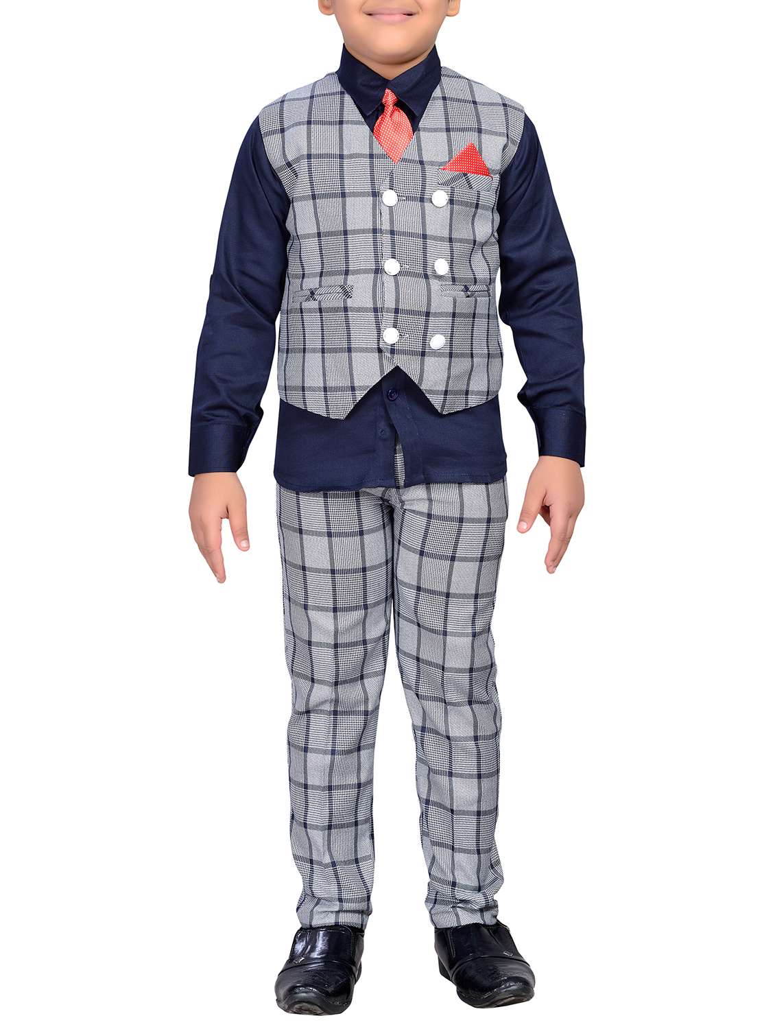 grey cotton blend waistcoat suit set
