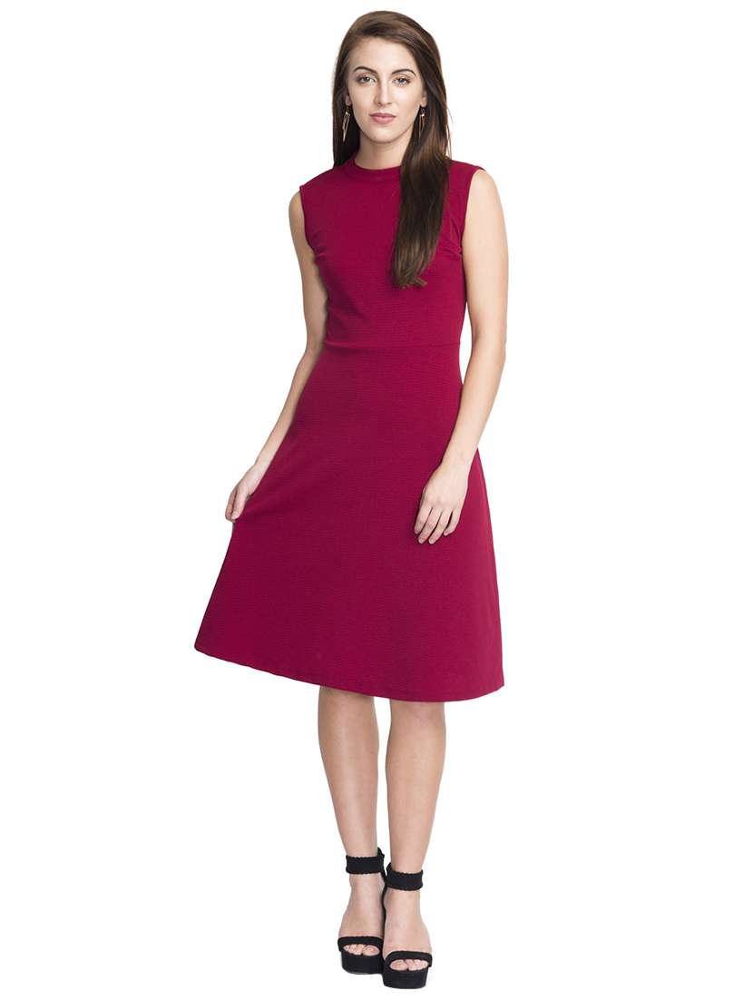 scoop back mock neck flared dress - 15806267 - Zoom Image - 0