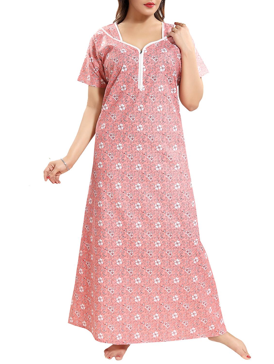 zipper detail floral nightwear gown - 15807891 - Zoom Image - 0