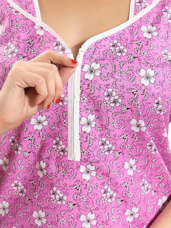 zipper detail floral nightwear gown - 15807894 - Standard Image - 3