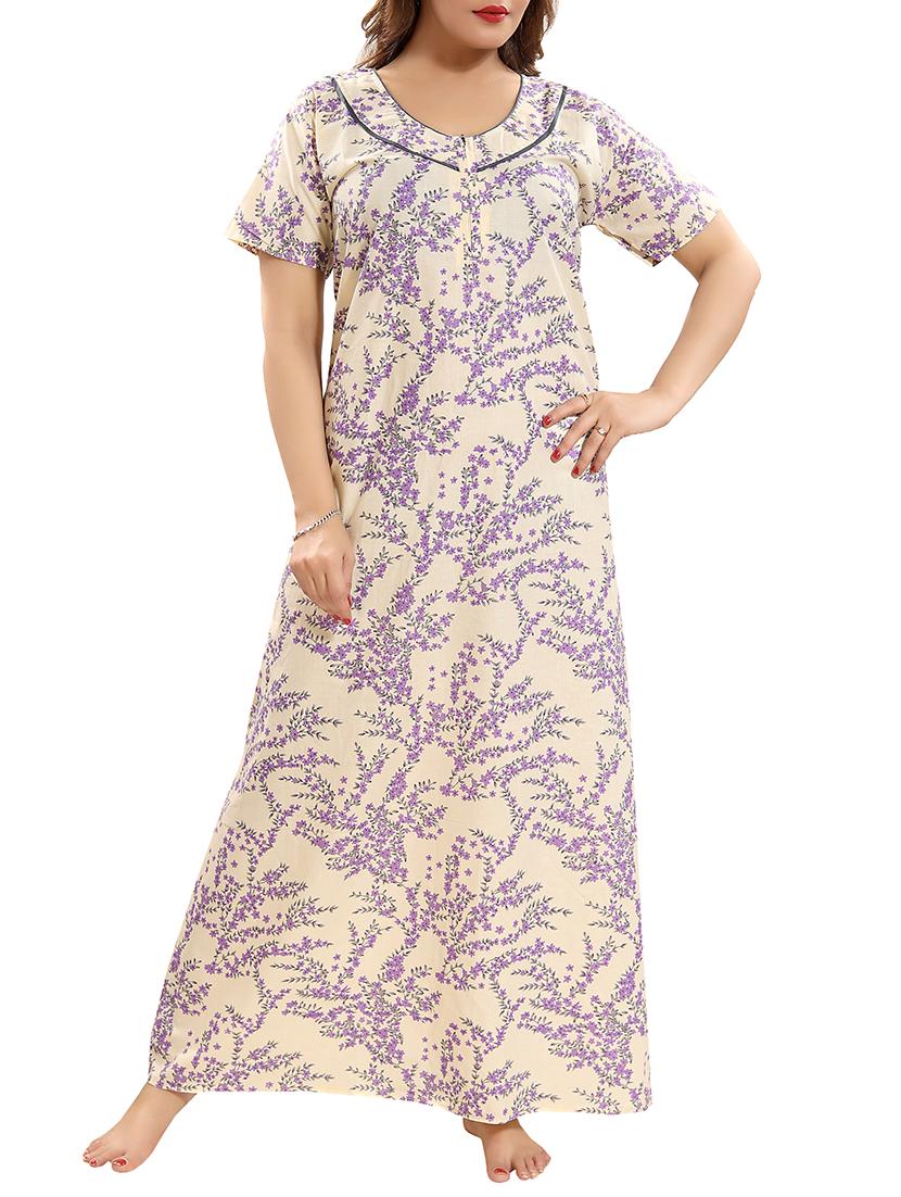 zipper detail floral nightwear gown - 15807899 - Zoom Image - 0