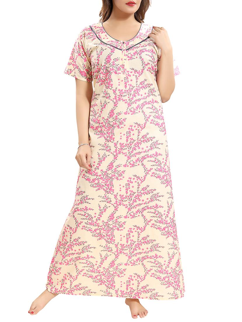 zipper detail floral nightwear gown - 15807902 - Zoom Image - 0