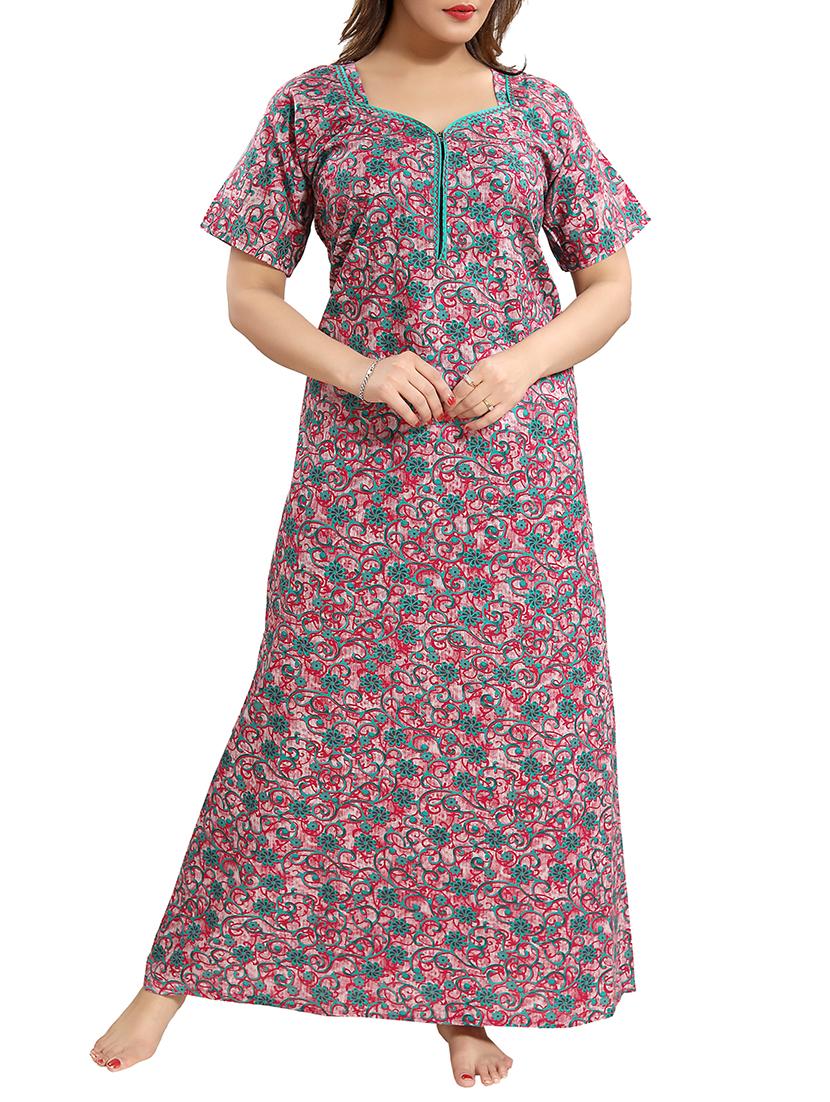 zipper detail floral nightwear gown - 15807909 - Zoom Image - 0