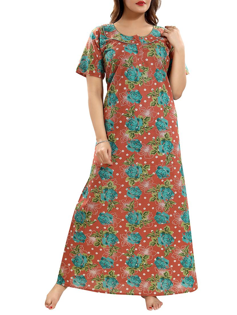 zipper detail floral nightwear gown - 15807910 - Zoom Image - 0