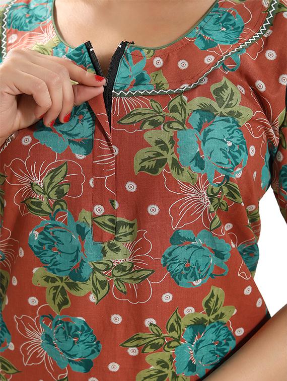 zipper detail floral nightwear gown - 15807910 - Standard Image - 3
