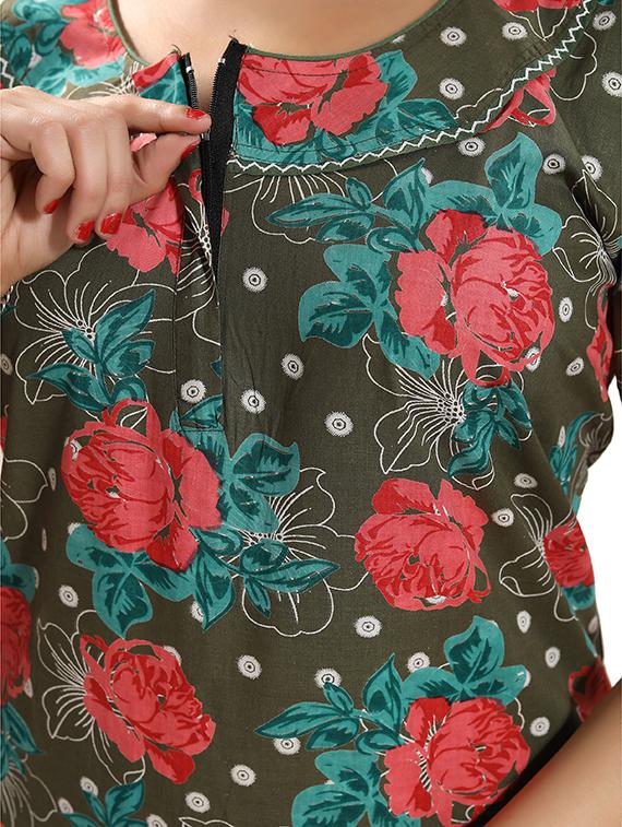 zipper detail floral nightwear gown - 15807911 - Standard Image - 3