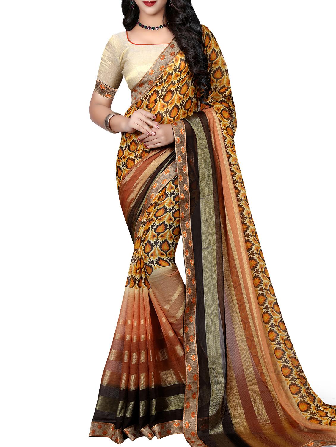 floral motif printed saree with blouse - 15809207 - Zoom Image - 0