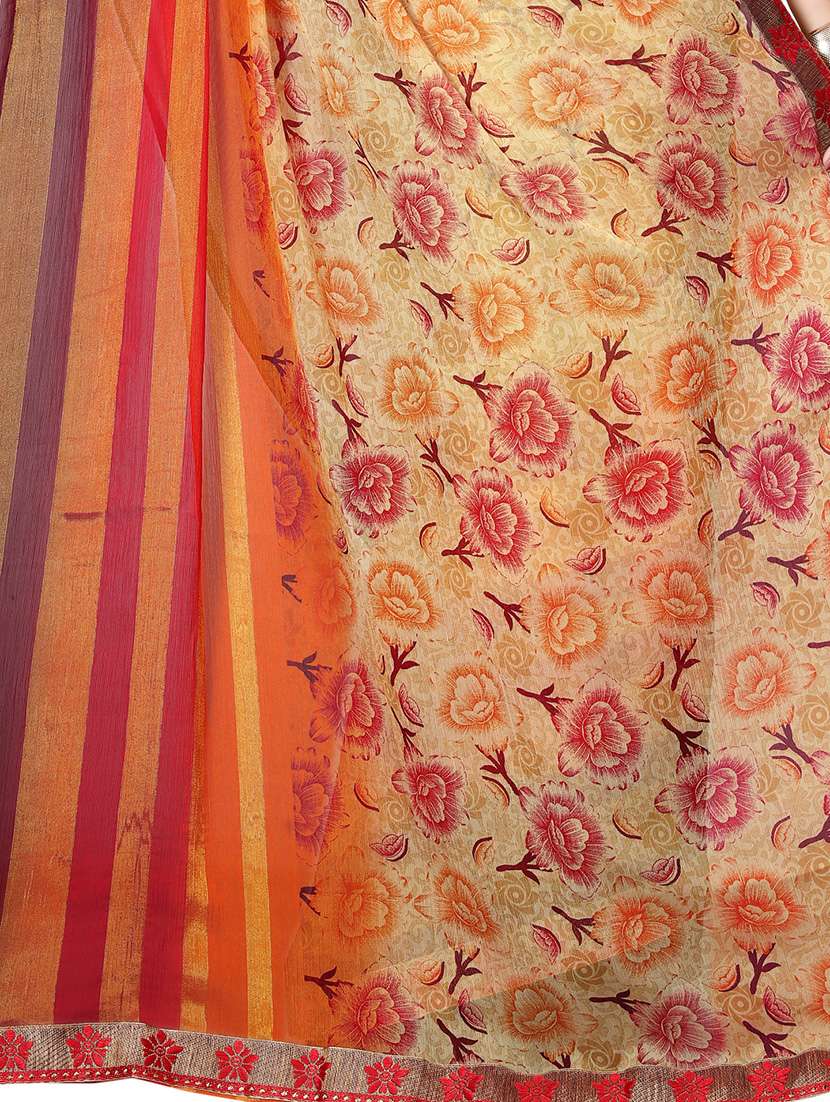 floral motif printed saree with blouse - 15809208 - Standard Image - 3