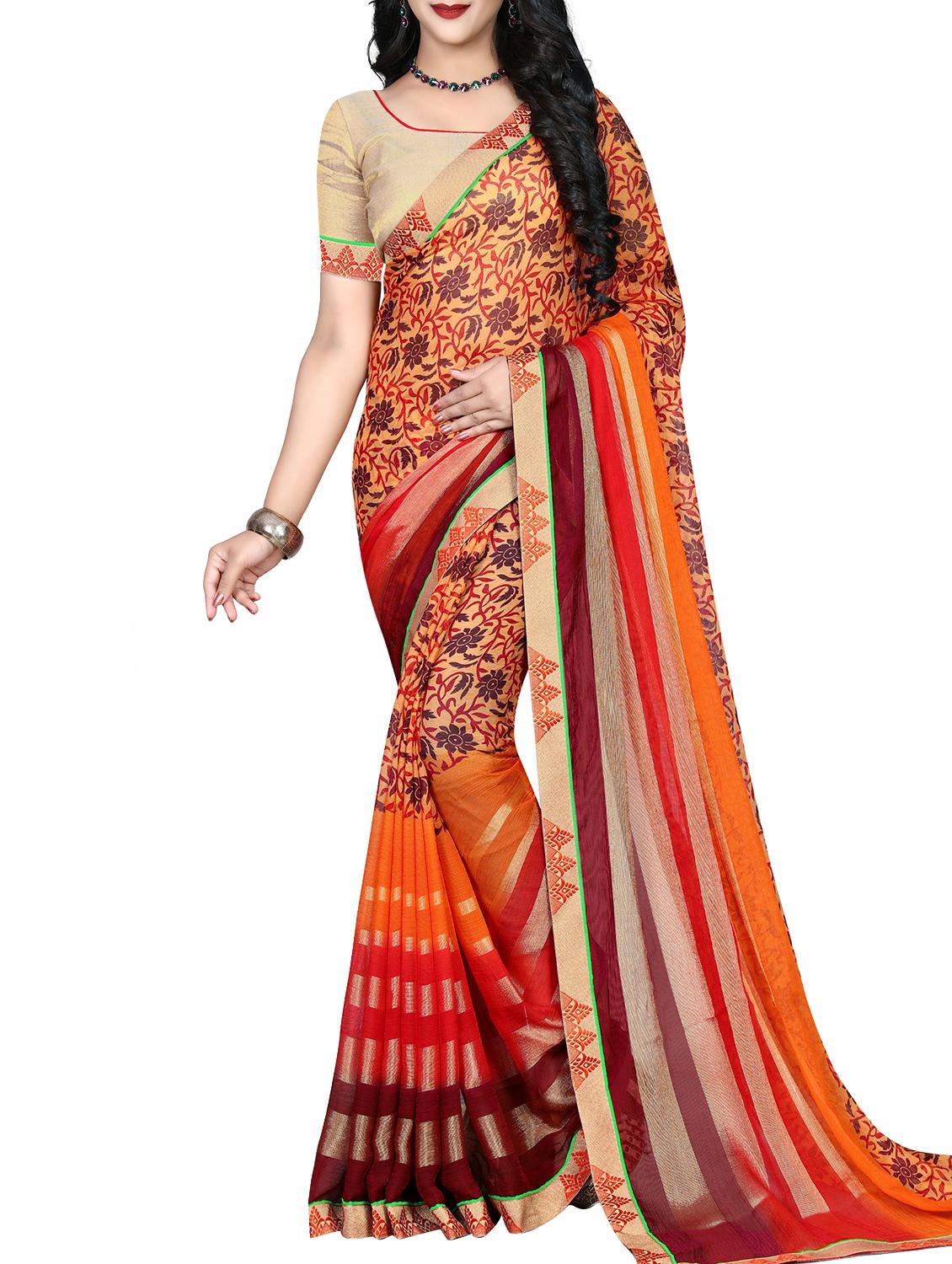 floral motif printed saree with blouse - 15809209 - Zoom Image - 0