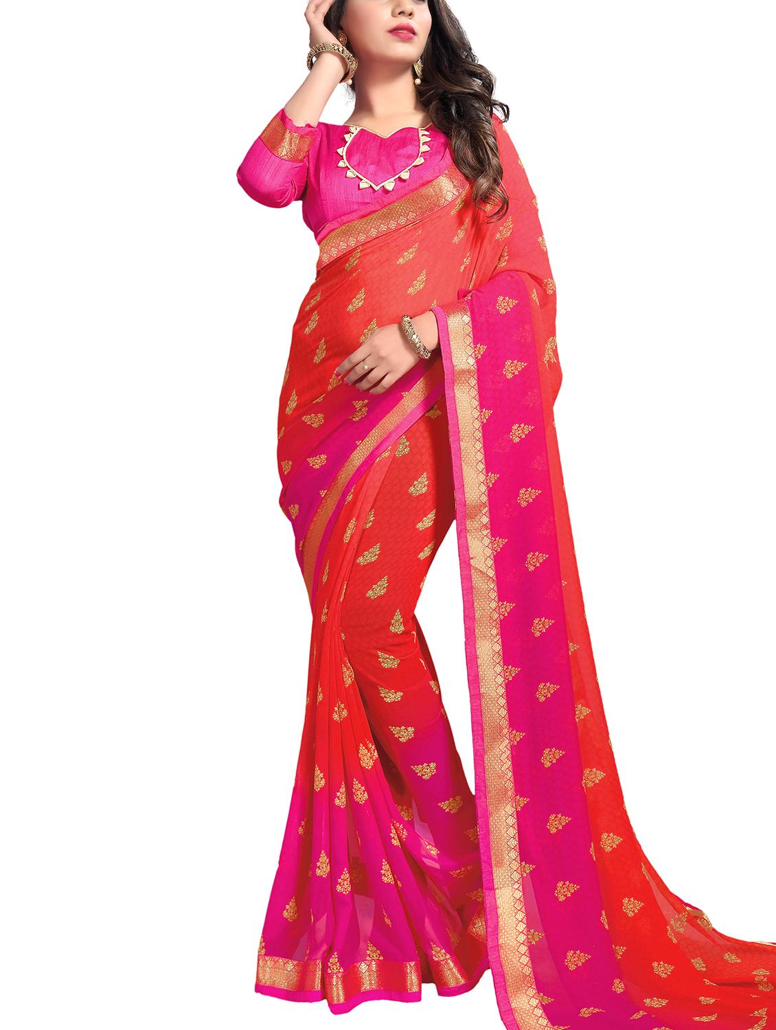ethnic motif printed saree with blouse - 15809217 -  Zoom Image - 0