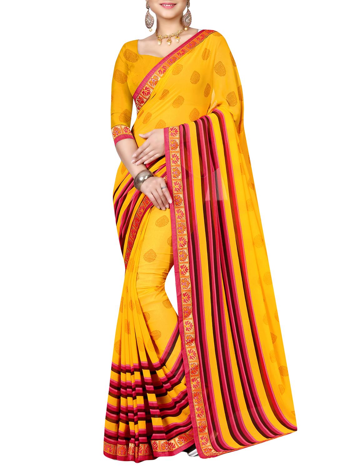ethnic motif printed saree with blouse - 15809243 -  Zoom Image - 0