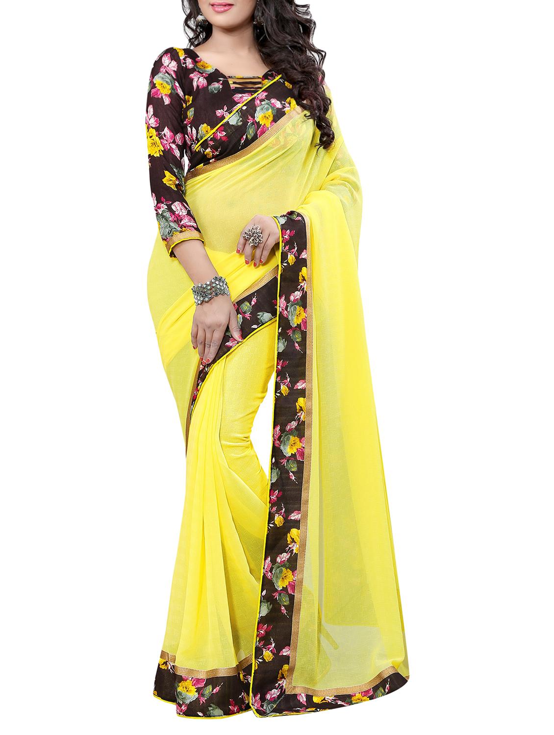 floral border solid saree with blouse - 15809251 -  Zoom Image - 0