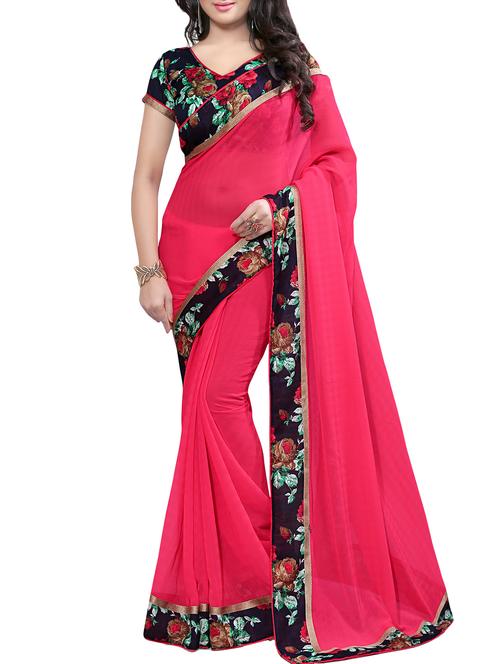 floral border solid saree with blouse - 15809253 -  Standard Image - 0