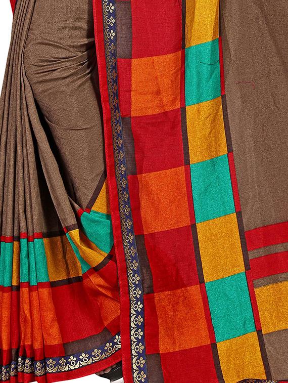checkered border solid saree with blouse - 15809260 - Standard Image - 3