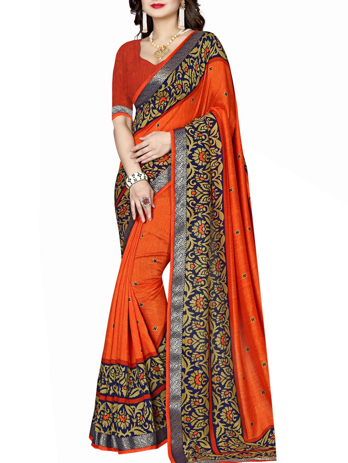 checkered border solid saree with blouse - 15809263 -  Zoom Image - 0