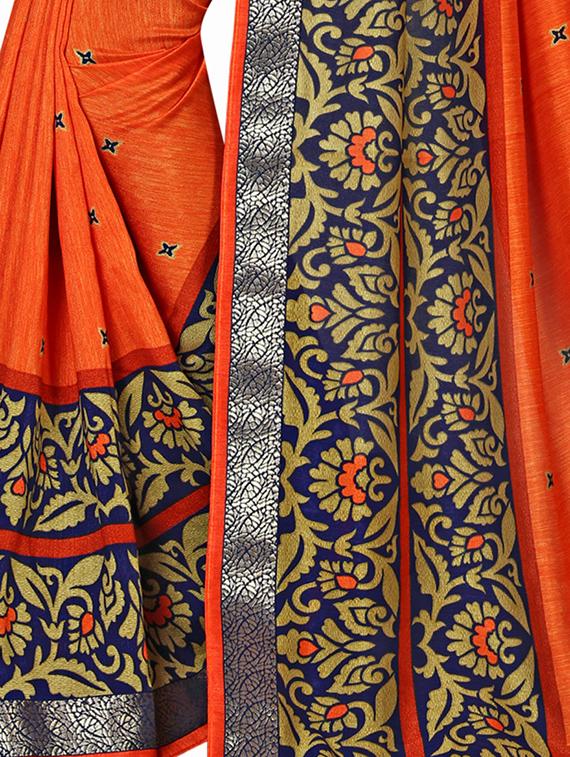 checkered border solid saree with blouse - 15809263 - Standard Image - 3