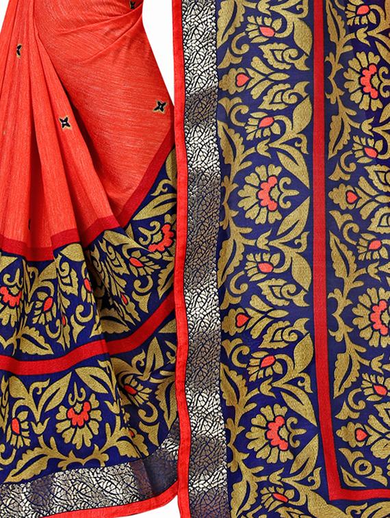 checkered border solid saree with blouse - 15809265 - Standard Image - 3