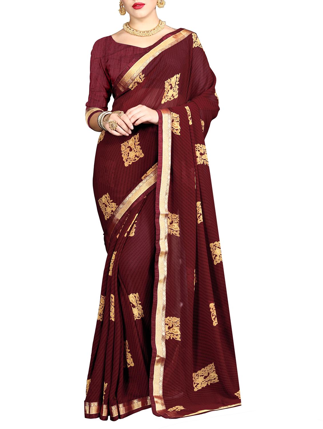 floral motif printed saree with blouse - 15809274 -  Zoom Image - 0